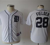 Youth MLB Detroit Tigers 28 Fielder White Jerseys