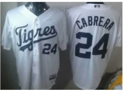 MLB Detroit Tigers #24 Miguel Cabrera White Jerseys