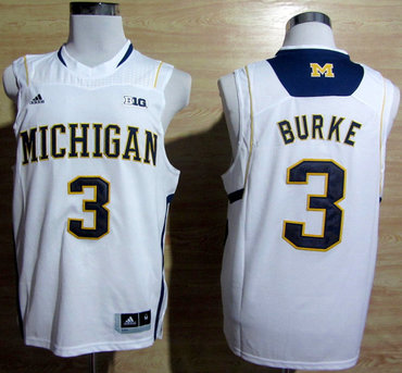 Adidas Michigan Wolverines Trey Burke 3 Big 10 Patch Basketball Authentic Jerseys - White