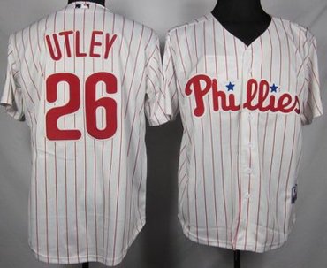 Philadelphia Phillies 26 Chase Utley White Red Strip MLB Jerseys