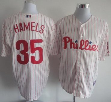 Philadelphia Phillies 35 Cole Hamels White Red Strip MLB Jerseys