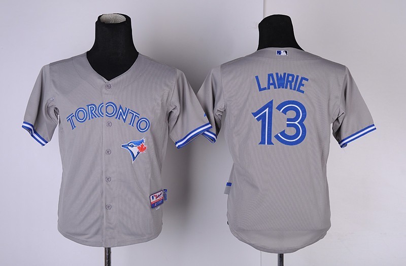 MLB Youth Toronto Blue Jays #13 Brett Lawrie Grey Jerseys