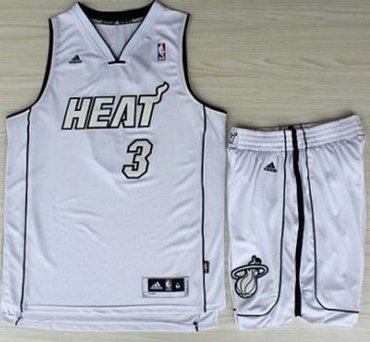Miami Heat 3 Dwyane Wade White Silver Number Revolution 30 Jerseys Shorts NBA 