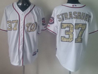 Washington Nationals 37 Stephen Strasburg White MLB Jerseys Camo Number