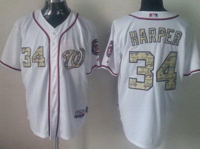 Washington Nationals 34 Bryce Harper White MLB Jerseys Camo Number