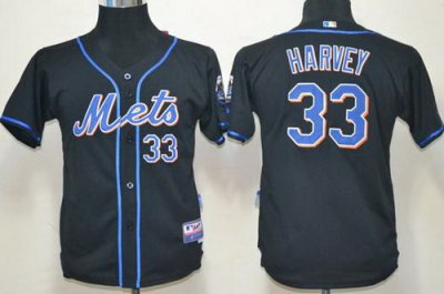 Kids New York Mets 33 Matt Harvey Black MLB Jerseys