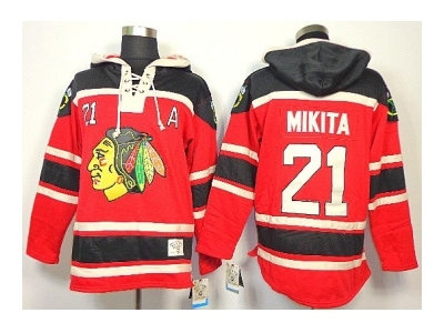 nhl jerseys chicago blackhawks #21 mikita red(pullover hooded sweatshirt patch A)