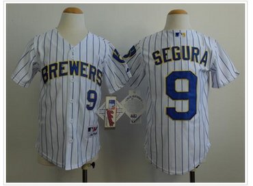 Youth MLB Brewers #9 Jean Segura White(Blue Stripe) Cool Base Jersey