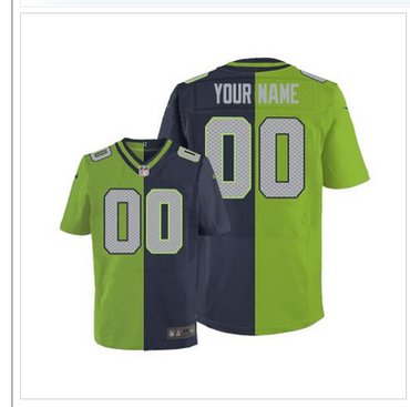 New Seattle Seahawks Customized Steel Blue Green Men''s Stitched Elite Split Jersey New Seattle Seahawks Customized Steel Blue Green Men''s Stitched Elite Split Jersey