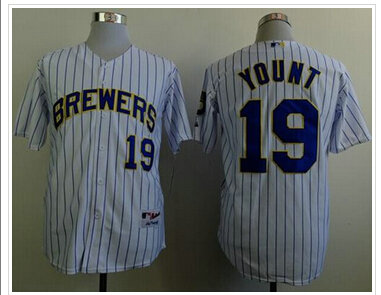 Milwaukee Brewers #19 Robin Yount White(Blue Strip) Stitched Baseball Jersey