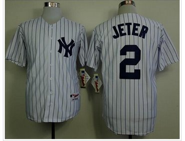 New York Yankees #2 Derek Jeter White Name On Back Stitched Baseball Jersey