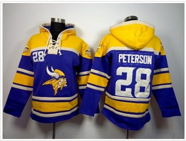 Minnesota Vikings #28 Adrian Peterson Purple Sawyer Hooded Sweatshirt Stitched NFL Jersey