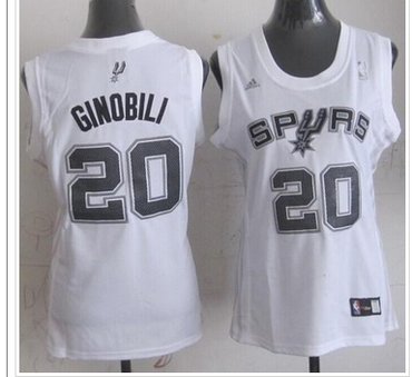 Women's Spurs #20 Manu Ginobili White Fashion Stitched NBA Jersey