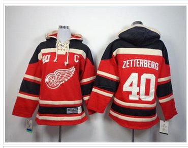 Youth NHL Red Wings #40 Henrik Zetterberg Red Sawyer Hooded Sweatshirt Jersey