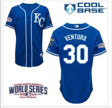 Royals #30 Yordano Ventura Blue Alternate 2 Cool Base W 2014 World Series Patch Baseball Jersey