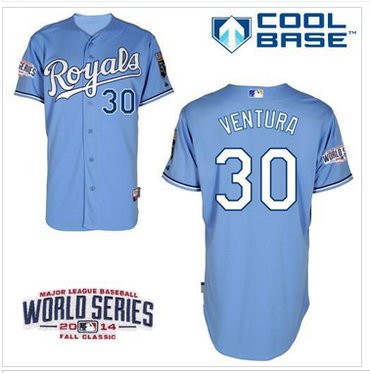 Royals #30 Yordano Ventura Light Blue Cool Base W 2014 World Series Patch Baseball Jersey