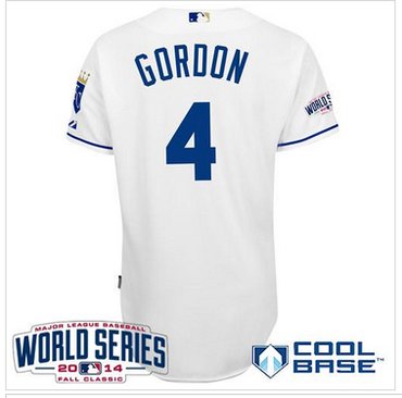 Royals #4 Alex Gordon White Cool Base W 2014 World Series Patch Baseball Jersey