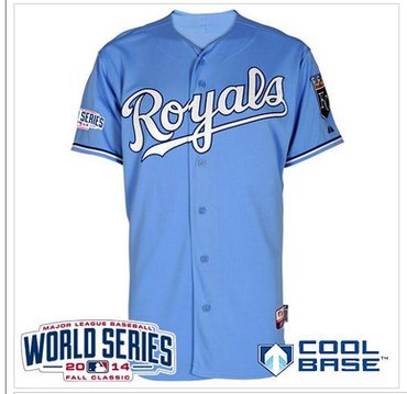 Royals Blank Light Blue Cool Base W 2014 World Series Patch Baseball Jersey