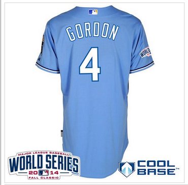 Royals #4 Alex Gordon Light Blue Cool Base W 2014 World Series Patch Baseball Jersey