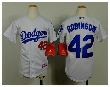 Youth MLB Dodgers #42 Jackie Robinson White Cool Base Baseball Jersey