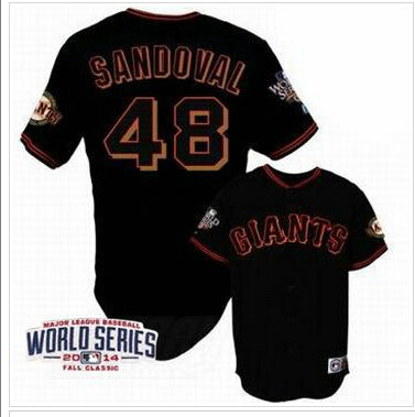 Giants #48 Pablo Sandoval Black W 2014 World Series Patch Stitched Baseball Jersey
