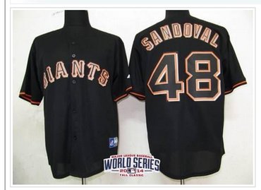 Giants #48 Pablo Sandoval Black Fashion W 2014 World Series Patch Stitched Baseball Jersey