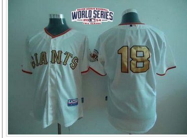 Giants #18 Matt Cain Cream Gold No. W 2014 World Series Patch Stitched Baseball Jersey