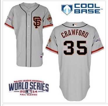 Giants #35 Brandon Crawford Grey Road 2 Cool Base W 2014 World Series Patch Stitched Baseball jerseys