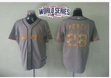 Giants #28 Buster Posey Grey USMC Cool Base W 2014 World Series Patch Stitched Baseball Jersey