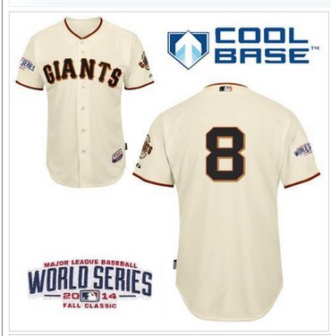 Giants #8 Hunter Pence Cream Cool Base W 2014 World Series Patch Stitched Baseball Jersey