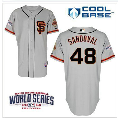 Giants #48 Pablo Sandoval Grey Cool Base Road 2 W 2014 World Series Patch Stitched Baseball Jersey