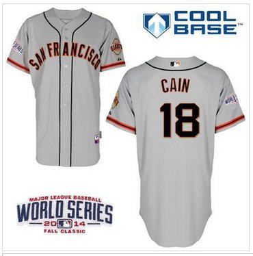 Giants #18 Matt Cain Grey Cool Base W 2014 World Series Patch Stitched Baseball Jersey