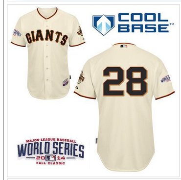 Giants #28 Buster Posey Cream Cool Base W 2014 World Series Patch Stitched Baseball Jersey