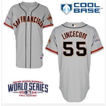Youth MLB Giants #55 Tim Lincecum Grey W 2014 World Series Patch Baseball Jersey