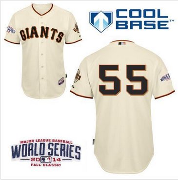 Youth MLB Giants #55 Tim Lincecum Cream W 2014 World Series Patch Baseball Jersey
