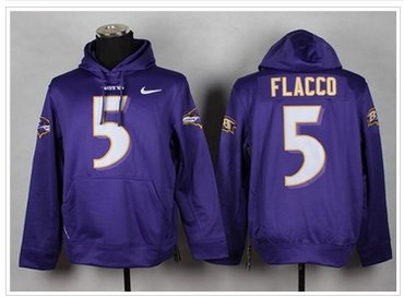 Baltimore Ravens #5 Joe Flacco Purple Pullover Hoodie
