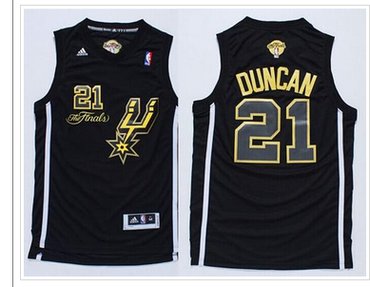San Antonio Spurs #21 Tim Duncan Black(Gold No.) Champions Stitched NBA Jersey