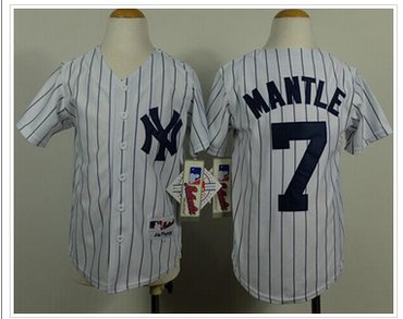Youth MLB Yankees #7 Mickey Mantle White Name Back Jersey