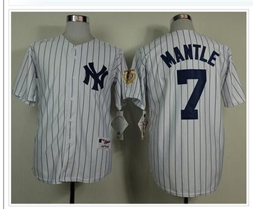 New York Yankees #7 Mickey Mantle White 75TH Throwback Stitched Baseball Jersey