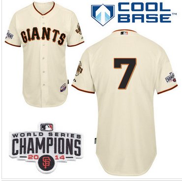 Giants #7 Gregor Blanco Cream Home Cool Base W 2014 World Series Champions Patch MLB Jersey