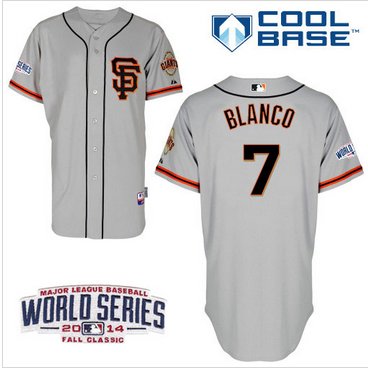 Giants #7 Gregor Blanco Grey Road 2 Cool Base W 2014 World Series Patch MLB Jersey