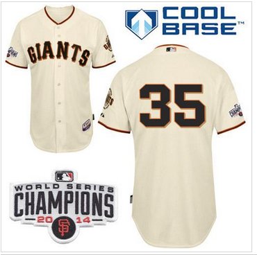 Giants #35 Brandon Crawford Cream Cool Base W 2014 World Series Champions Patch Stitched Baseball Jersey