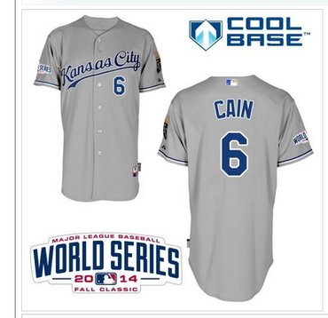 Royals #6 Lorenzo Cain Grey Cool Base W 2014 World Series Patch Stitched Baseball Jersey Royals #6 Lorenzo Cain Grey Cool Base W 2014 World Series Patch Stitched Baseball Jersey