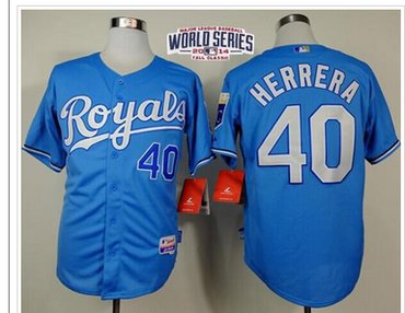Royals #40 Kelvin Herrera Light Blue Alternate Cool Base W 2014 World Series Patch Stitched Baseball Jersey