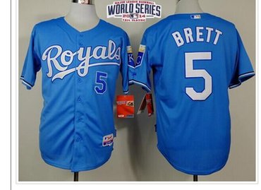 Royals #5 George Brett Light Blue Alternate Cool Base W 2014 World Series Patch Stitched Baseball Jersey