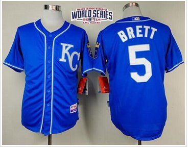 Royals #5 George Brett Light Blue Alternate 2 Cool Base W 2014 World Series Patch Stitched Baseball Jersey