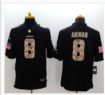 Youth NEW Cowboys #8 Troy Aikman Black NFL Limited Salute to Service Jersey
