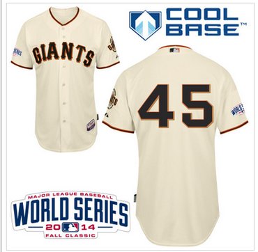 Giants #45 Travis Ishikawa Cream Home Cool Base W 2014 World Series Patch MLB Jersey