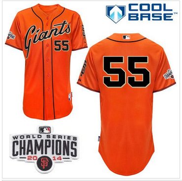 Giants #55 Tim Lincecum Orange W 2014 World Series Champions Patch Stitched Baseball Jersey