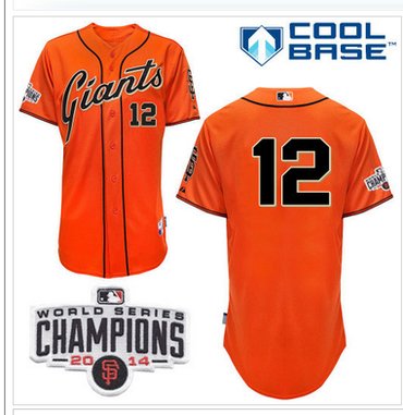 Giants #12 Joe Panik Orange Alternate Cool Base W 2014 World Series Champions Patch MLB Jersey